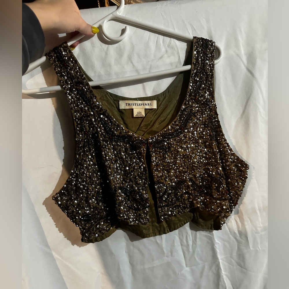 Anthropologie Beaded Mini Vest